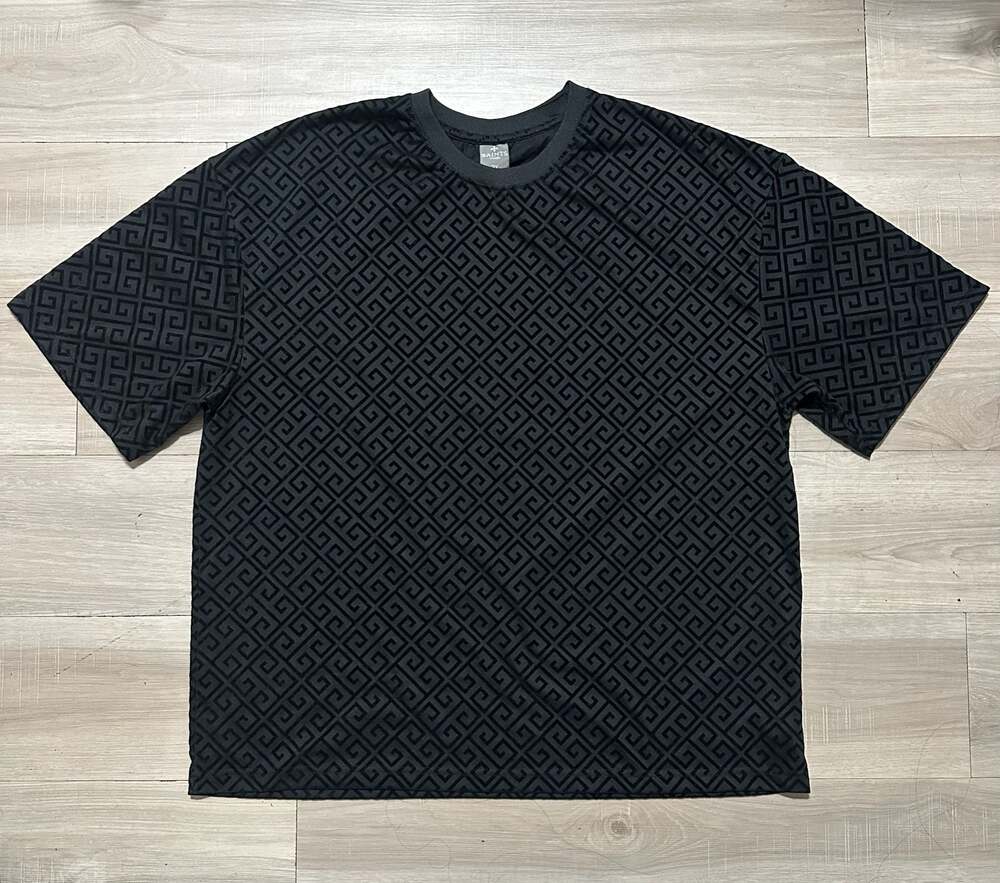 Saints Studio Black Allover Geometric Pattern Crew Neck T-Shirt